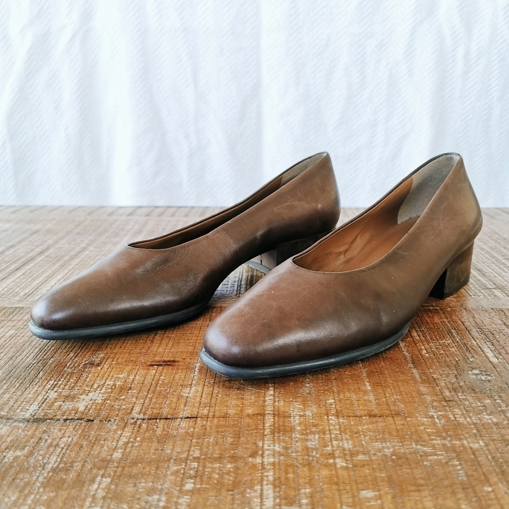 Vintage easy spirit brown leather block heels size